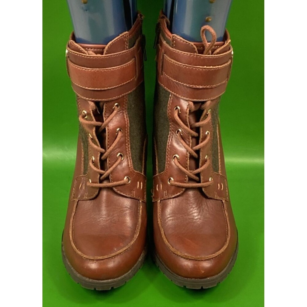 Antonio Melani Women's Brown Side Zipper Leather Heel Ankle Boot Size 8M